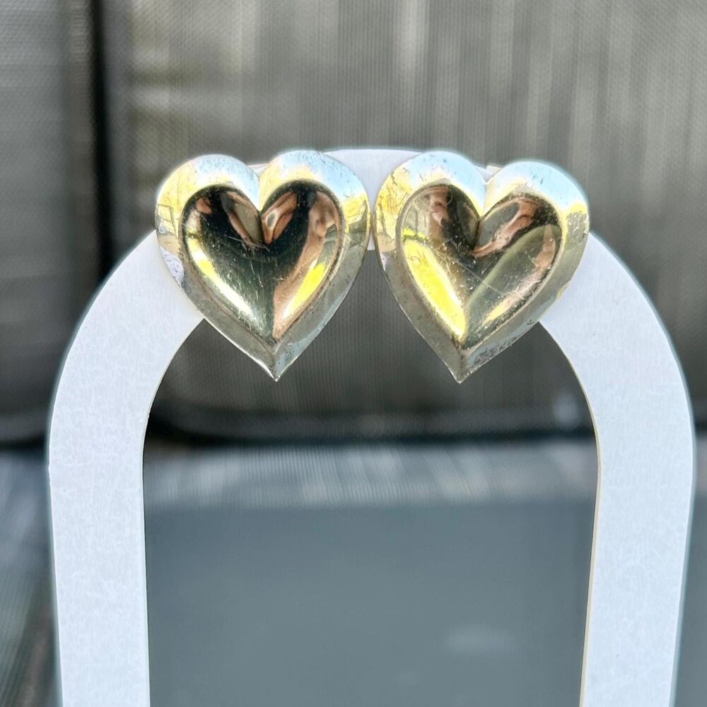 Vintage Sterling Silver Heart Clip On Earrings Signed SD
